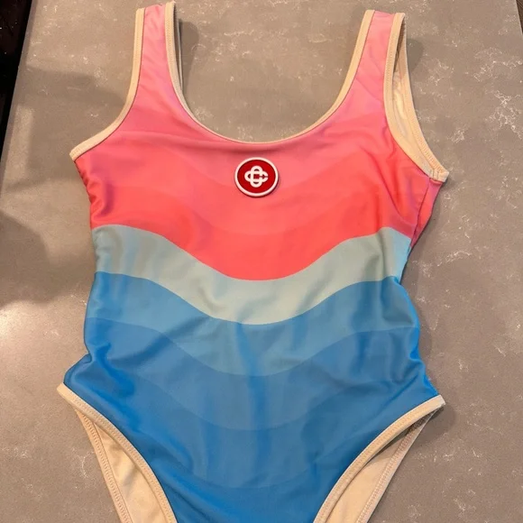 Girls Colorblock One-Piece Swimsuit in Pink & Blue - Picture 8 of 8
